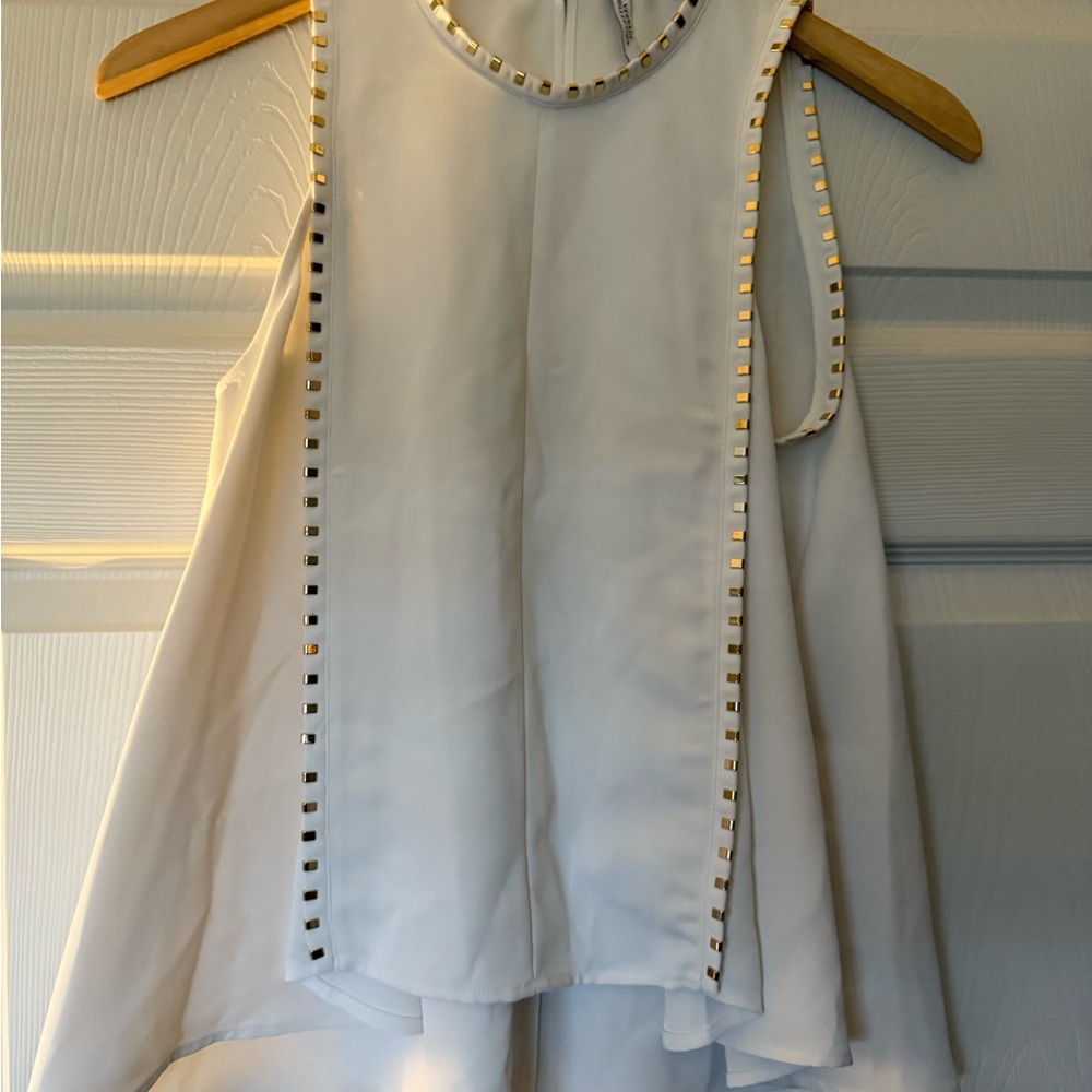 Versace White Sleeveless Blouse with Gold Accents